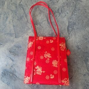 Vintage Comeco Oriental Red & Gold Brocade  Handbag